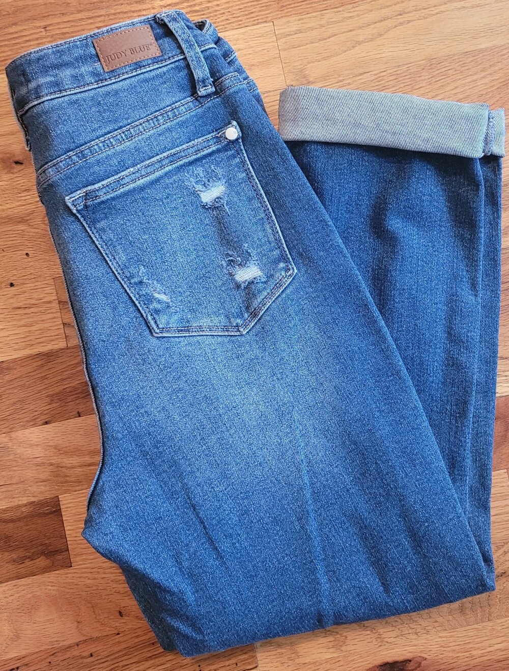 Judy Blue Jeans Straight Distressed Womens Size 7/28 Blue  Embroidered Rainbow